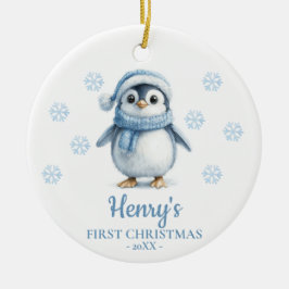 Persoonlijke Pinguïn Eerste Kerstmis Baby Keramisch Ornament