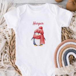 Persoonlijke pinguïn in rode hoed baby body romper