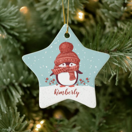 Persoonlijke Pinguïn Kerstmis Keramisch Ornament (Boom)