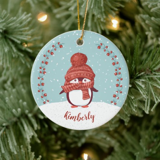 Persoonlijke Pinguïn Kerstmis Keramisch Ornament (Boom)