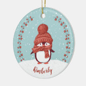Persoonlijke Pinguïn Kerstmis Keramisch Ornament (Links)