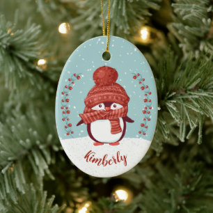 Persoonlijke Pinguïn Kerstmis Keramisch Ornament
