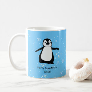 Persoonlijke pinguïn kerstsneeuw koffiemok