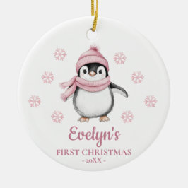 Persoonlijke Pinguïn Meisjes Eerste Kerstmis Keramisch Ornament