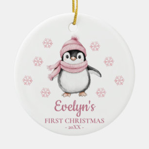 Persoonlijke Pinguïn Meisjes Eerste Kerstmis Keramisch Ornament