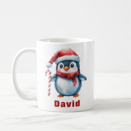 Persoonlijke pinguïn met snoepstok aangepaste naam koffiemok (Links)