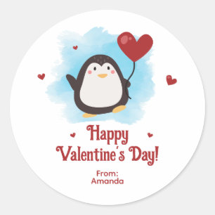 Persoonlijke Pinguïn Valentijnsdag Ronde Sticker