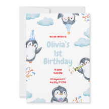 Persoonlijke Pinguïn Verjaardagsuitnodiging
