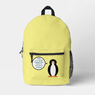 Persoonlijke Pinguïndame in verjaardagsoutfit met Bedrukte Rugzak
