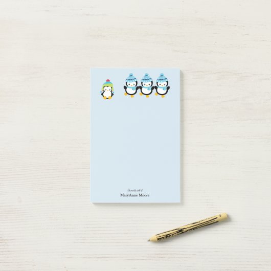 Persoonlijke pinguïns geperst voor de winter post-it® notes (Op bureau)