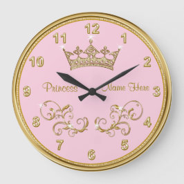 Persoonlijke PINK Princess Clock met Gold Accents Grote Klok