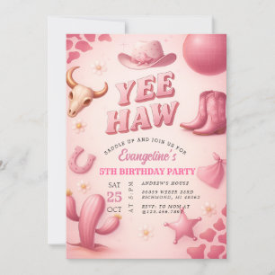Persoonlijke Pink Yee Haw Cowgirl Verjaardagsfeest Kaart