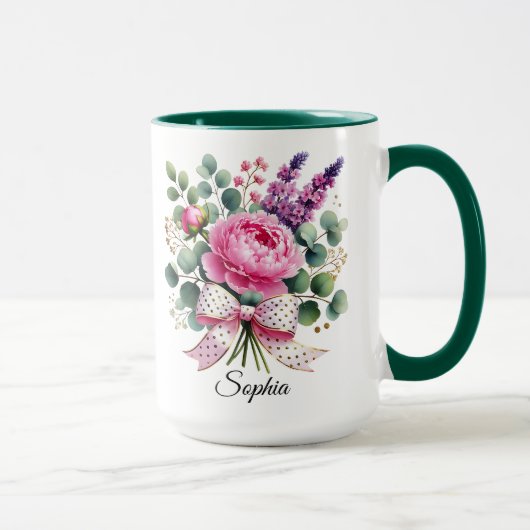 Persoonlijke Pioen Bloem Naam Mok Elegant Cadeau (Rechts)