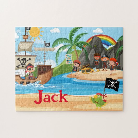 Persoonlijke Piratenschip Kind Naam Puzzel (Horizontaal)