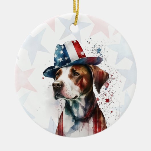 Persoonlijke Pitbull-hond voor 4 juli Keramisch Ornament (Voorkant)