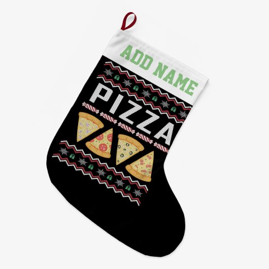 Persoonlijke Pizza Ugly KerstSweater Grote Kerstsok (Voorkant (Hangend))