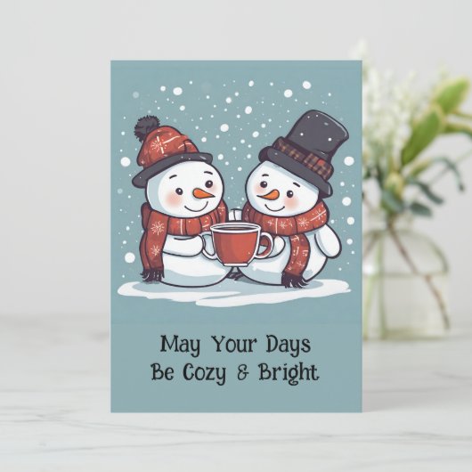 Persoonlijke platte sneeuwmannen kerstkaart (Staand voorkant)