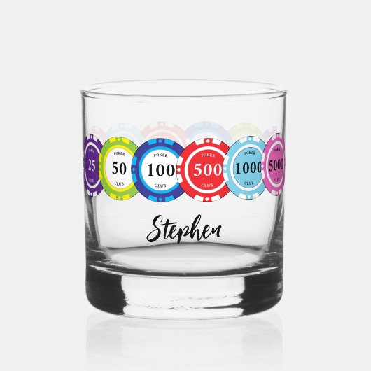 Persoonlijke Poker Speler Chips Whisky Glas (Voorkant)
