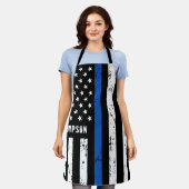 Persoonlijke politieagent BBQ Thin Blue Line Schort (Gedragen)