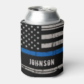Persoonlijke politieagent in blauwe lijn blikjeskoeler (Blikje Voorkant)