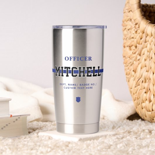 Persoonlijke politieagent in blauwe lijn geïsoleerde drinkbeker (Woonkamer)