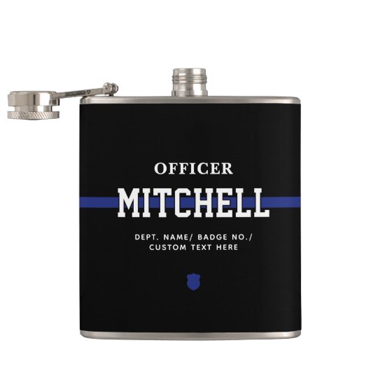 Persoonlijke politieagent in blauwe lijn heupfles (Geopend)