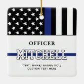 Persoonlijke politieagent in blauwe lijn keramisch ornament (Achterkant)