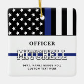 Persoonlijke politieagent in blauwe lijn keramisch ornament (Voorkant)
