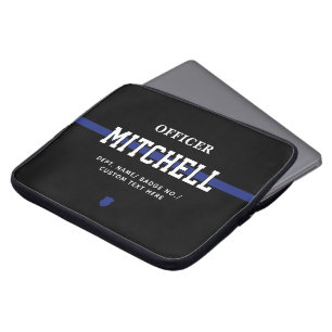 Persoonlijke politieagent in blauwe lijn laptop sleeve