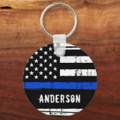 Persoonlijke politieagent in blauwe lijn sleutelhanger (Voorkant)