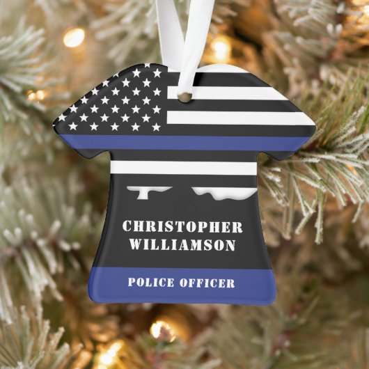 Persoonlijke politieagent Thin Blue Line US Vlag Ornament (Boom)