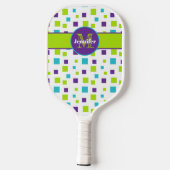 Persoonlijke Polka Dot, Squares Limoen, Paars, Bla Pickleball Paddle (Achterkant)