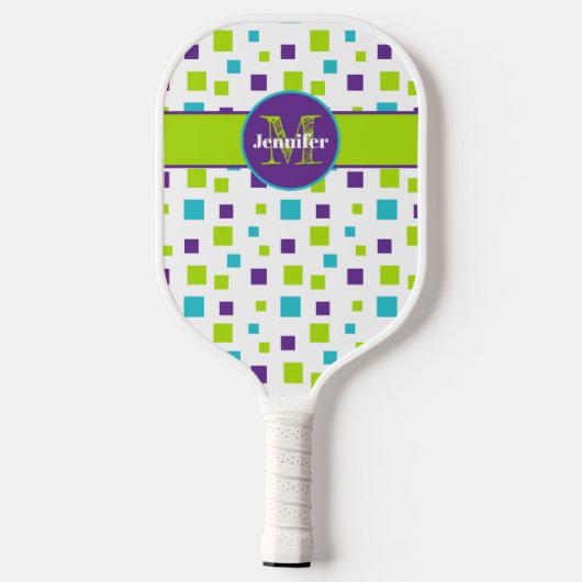 Persoonlijke Polka Dot, Squares Limoen, Paars, Bla Pickleball Paddle (Achterkant)