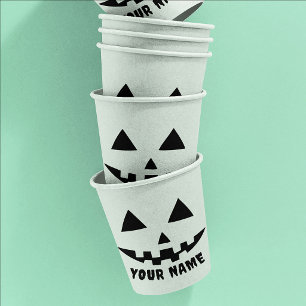 Persoonlijke Pompoen Halloween Naam Zwart & Wit Papieren Bekers