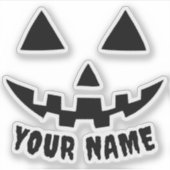Persoonlijke Pompoen Halloween Naam Zwart & Wit Sticker (Voorkant)