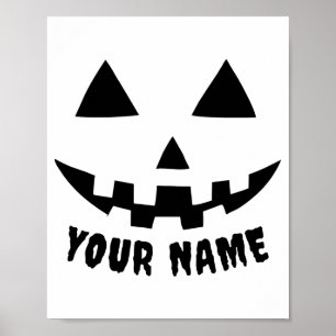 Persoonlijke Pompoen Halloween Naam Zwart Wit T Poster