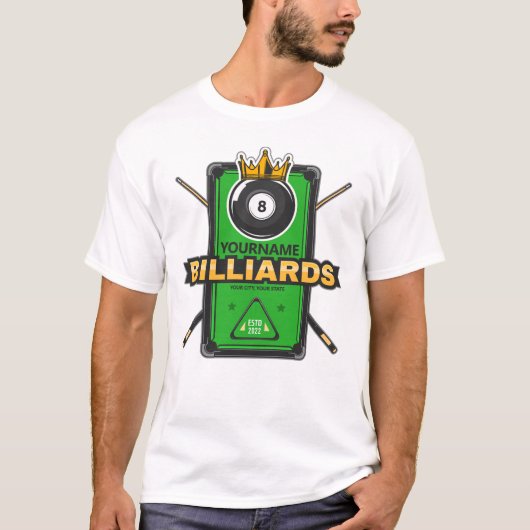 Persoonlijke Poolhal NAME 8 Ball Crown Billiards T-shirt (Voorkant)