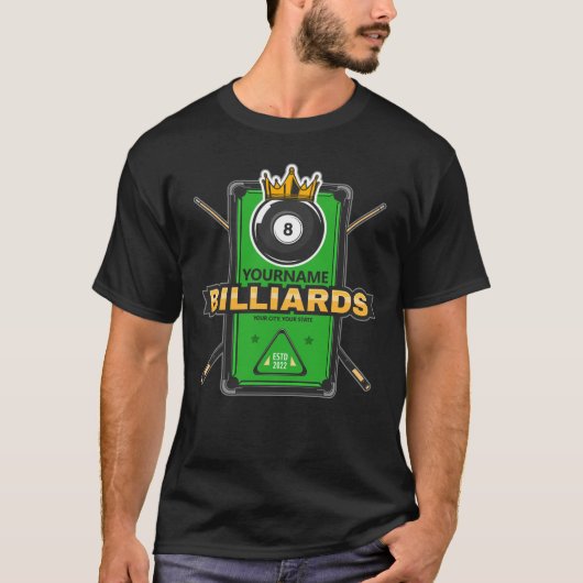 Persoonlijke Poolhal NAME 8 Ball Crown Billiards T-shirt (Voorkant)