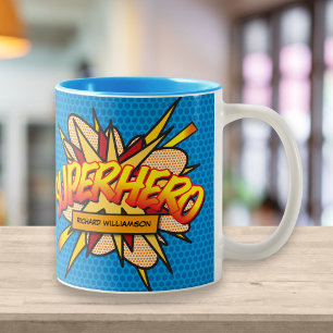 Persoonlijke Pop Art-stripheld SUPERHERO Tweekleurige Koffiemok