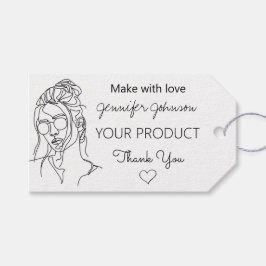 Persoonlijke portret van vrouw witte cadeaubijslui cadeaulabel