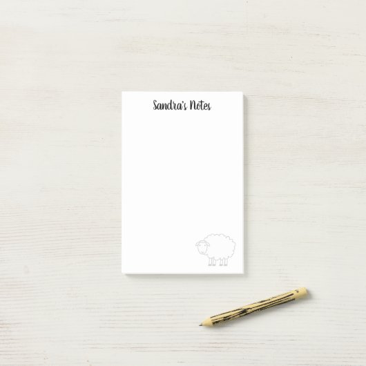 Persoonlijke Post-it® notes met schattige schapen (Op bureau)