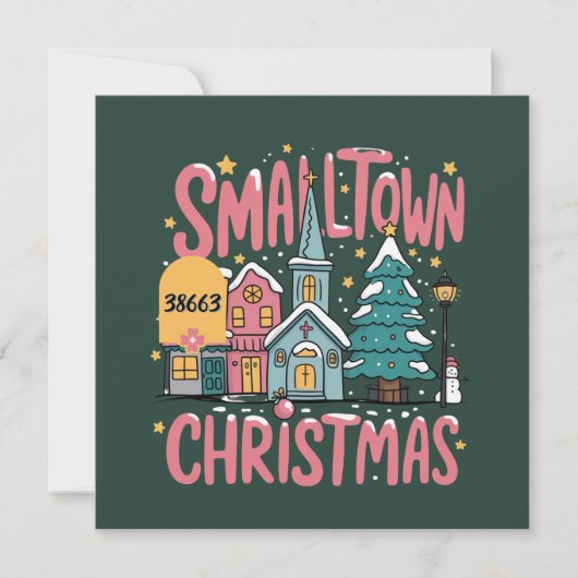Persoonlijke postcode Kleine stad Kerstmis Roze  Feestdagenkaart (Voorkant)