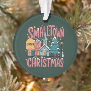 Persoonlijke postcode Kleine stad Kerstmis Roze  Ornament