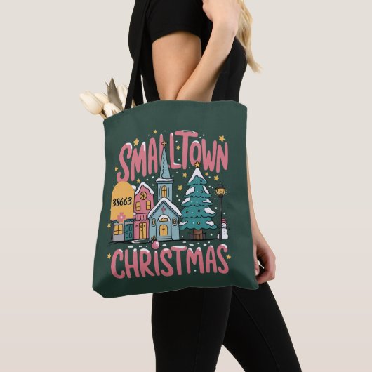Persoonlijke postcode Kleine stad Kerstmis Roze  Tote Bag (Dichtbij)