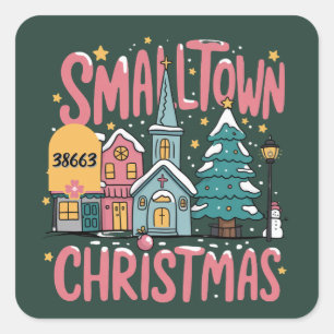 Persoonlijke postcode Kleine stad Kerstmis Roze Vierkante Sticker