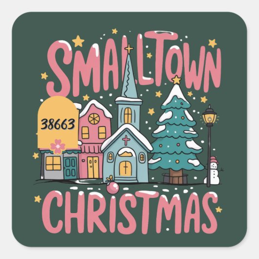 Persoonlijke postcode Kleine stad Kerstmis Roze Vierkante Sticker (Voorkant)