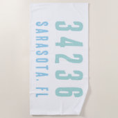 Persoonlijke postcode, plaats, staat | Kustblauwvi Strandlaken (Voorkant)