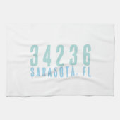 Persoonlijke postcode, plaats, staat | Kustblauwvi Theedoek (Horizontaal)