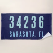 Persoonlijke postcode, plaats, staat | Navy Blue Strandlaken (Voorkant)