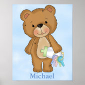 Persoonlijke Poster Baby Jongen Teddibeer Babyfles (Voorkant)